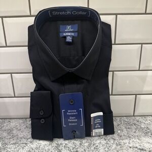 George Mens 2XL 50/52 Black Long Sleeve Button Up Dress Work Formal Pocket Shirt